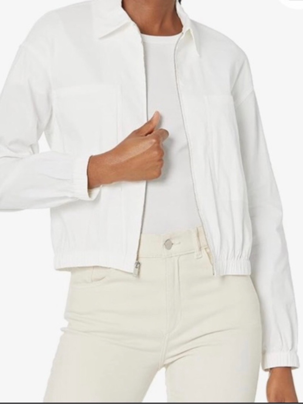 Theory White Women's Zip-Front Cropped Jacket